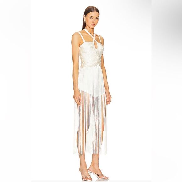 Michael Costello Angelica Fringe Maxi Top x Revolve white dress $228 NWT Sz XXS - Picture 2 of 14